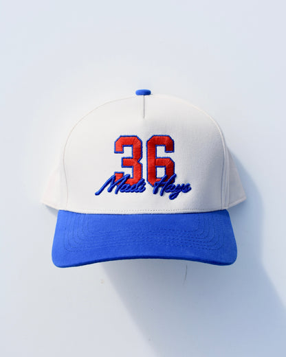 MADE TO ORDER: Madi Hays | 36 Madi Hays (script) | Blue + Natural Cotton Hat