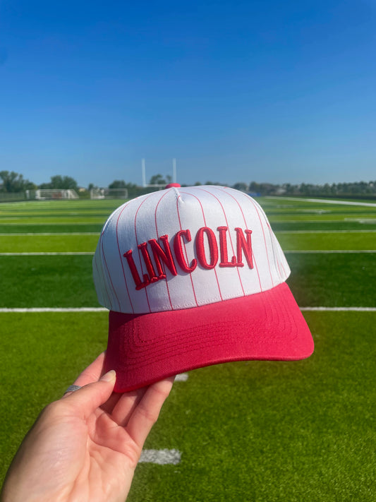 Curved Striped Lincoln Hat | Red/White + Red Stripes Cotton