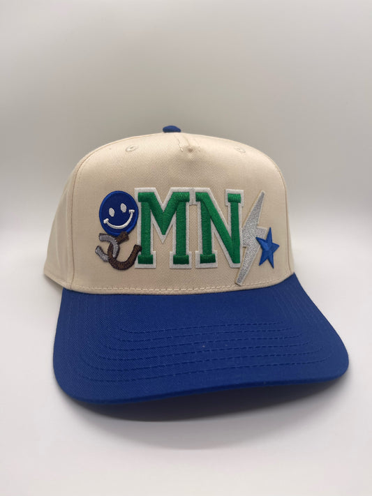 MADE TO ORDER: MN Patched Hat | Blue + Natural Cotton