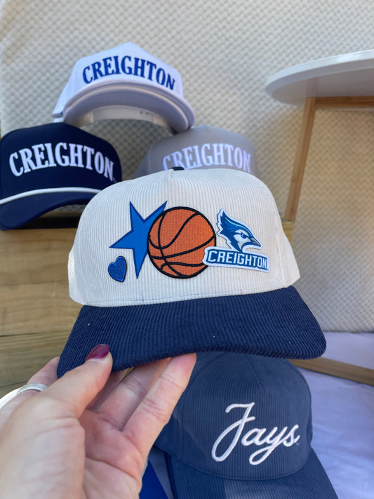 Creighton Basketball Patched Hat | Natural/Navy Corduroy