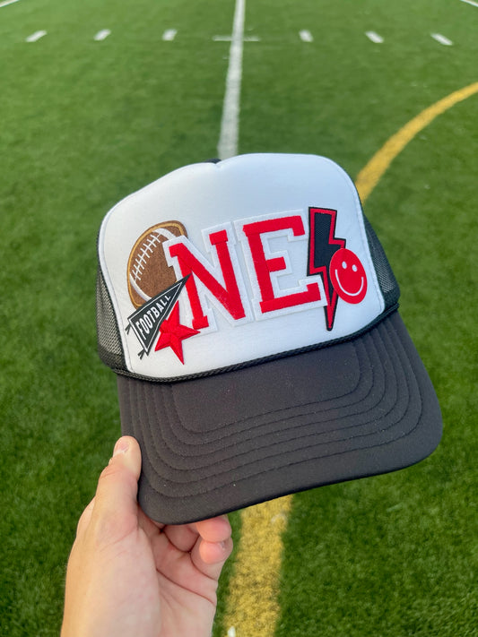 *PRE-ORDER* | NE Football Hat | Black + White Foam