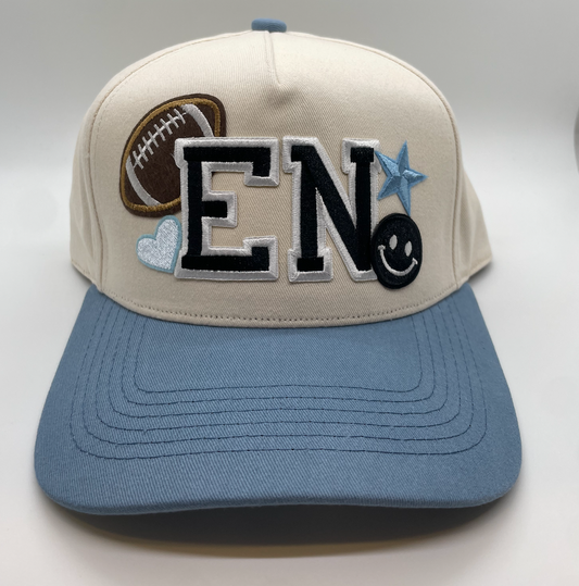 MADE TO ORDER: EN Patched Hat | Baby Blue + Natural Cotton