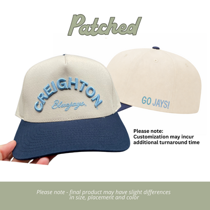 CUSTOMIZED | Curved Creighton Bluejays | Navy/Natural Cotton