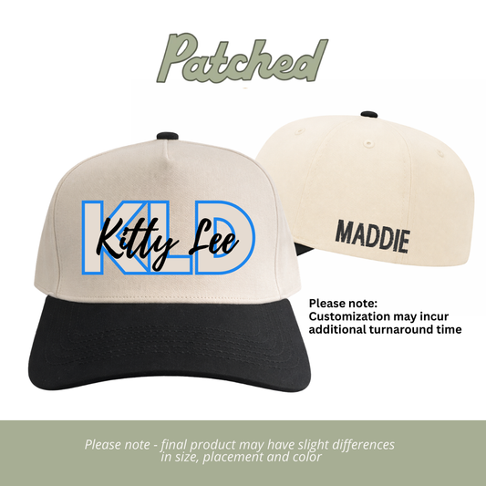 CUSTOMIZED | ADULT Kitty Lee Block +Script | Natural/Black Cotton Hat